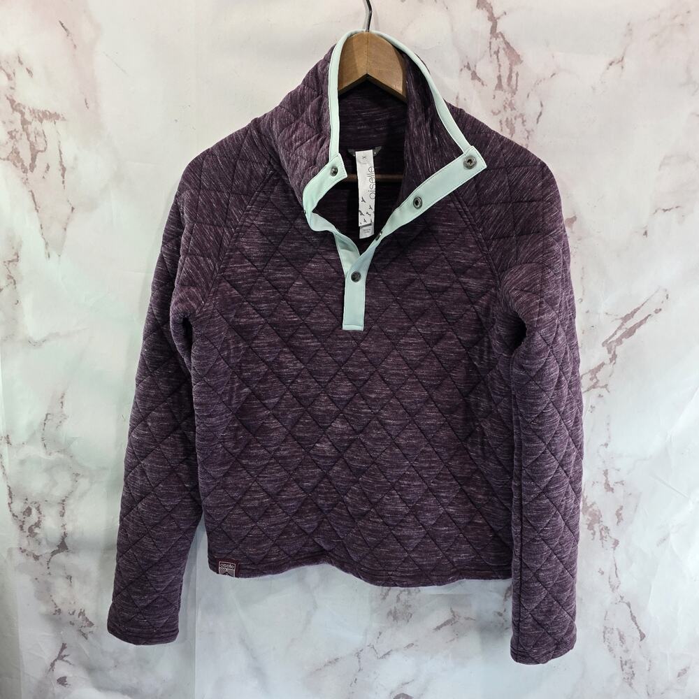 Oiselle Pullover Womens Small Purple Quilted Heathered Snap Button Mock Neck